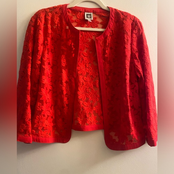 Anne Klein Red Floral Emboidered Lace Fairy Whimsy Coquette Holiday Cardigan S12 - Picture 1 of 5